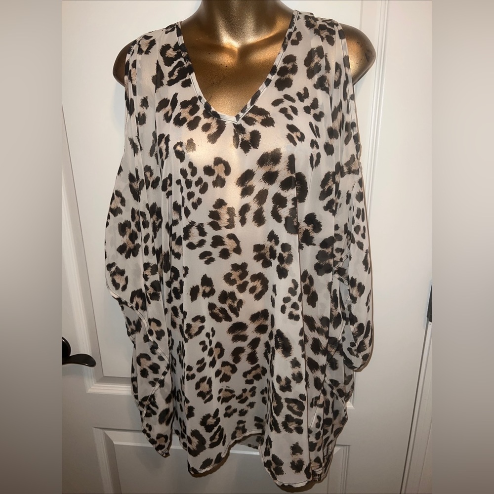 By Together Size M Sheer Chiffon Cold Shoulder Poncho Style Loose Top Blouse